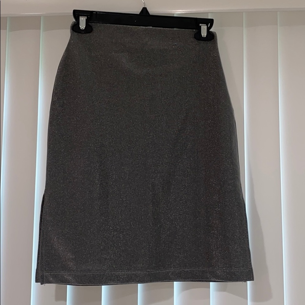 High waisted sparkly silver mini skirt